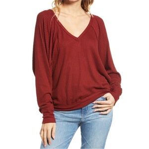 Free People Santa Clara Oversized Slouchy Waffle Knit Top Burgundy Medium